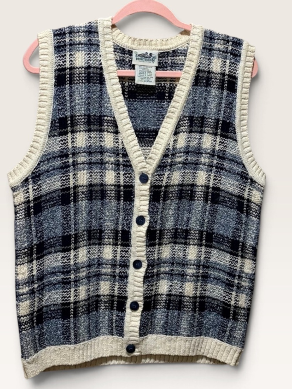 VINTAGE Northern Reflections Plaid Sweater Vest M Grandpa Core Cotton Ramie